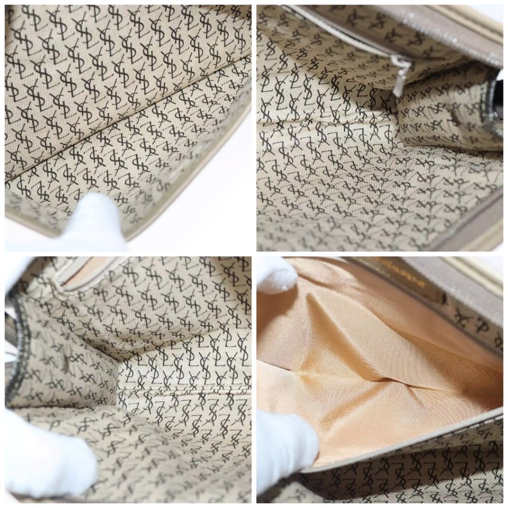 SAINT LAURENT Clutch Bag PVC Leather Beige Authentic - Picture 14 of 14